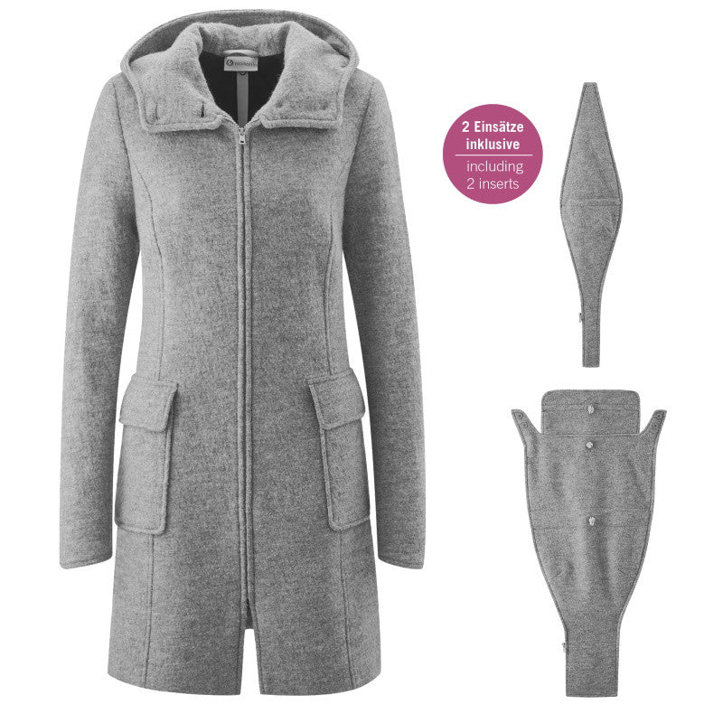 Mamalila Woolen Hooded Babywearing Coat - Light Grey